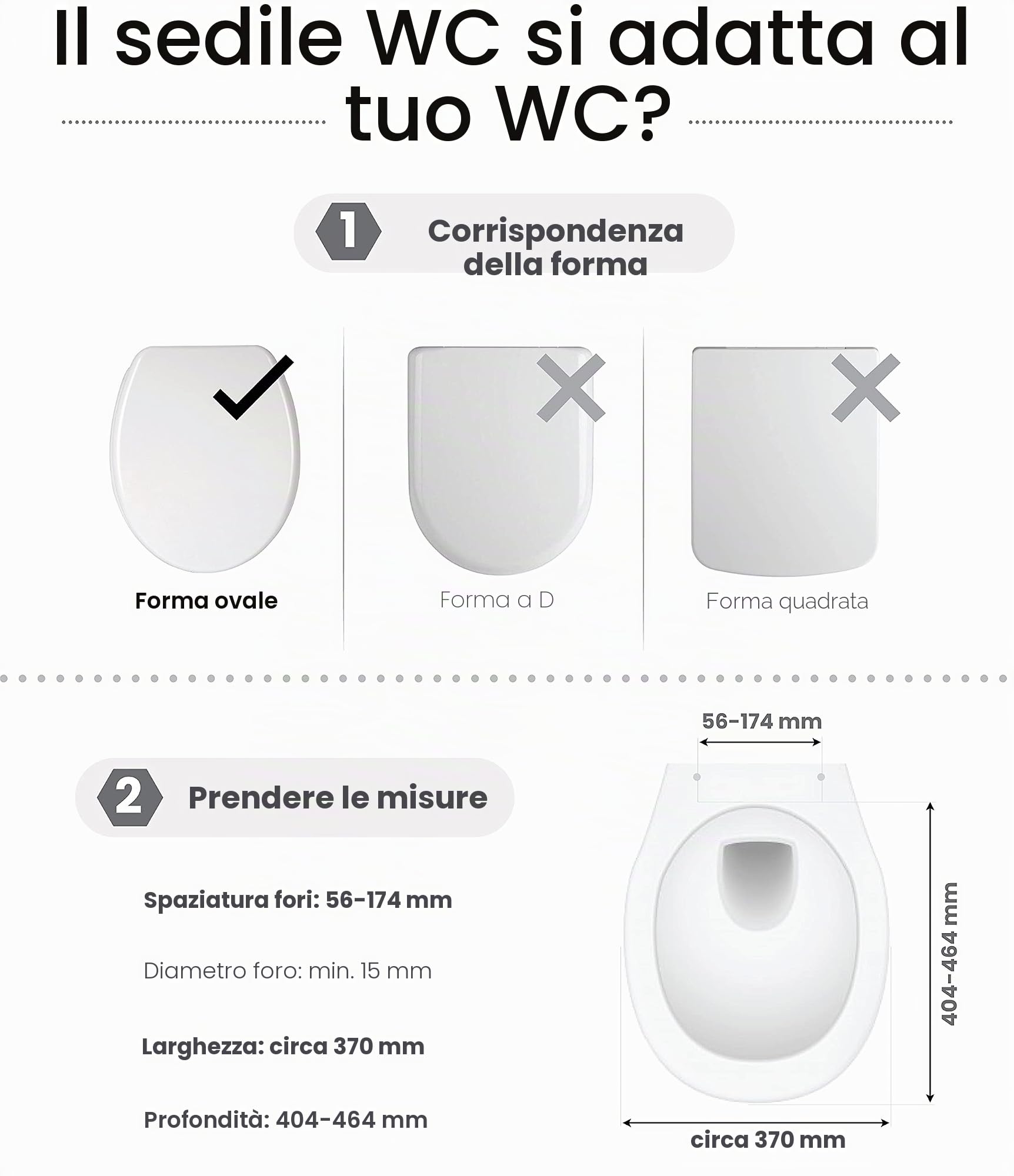 Benkstein® Sidele WC Copriwater Tavoletta Water Copertura Ovale Sgancio Rapido e Chiusura Ammortizzata Automatica. Duroplastica Antibatterica e Coperchio Universale