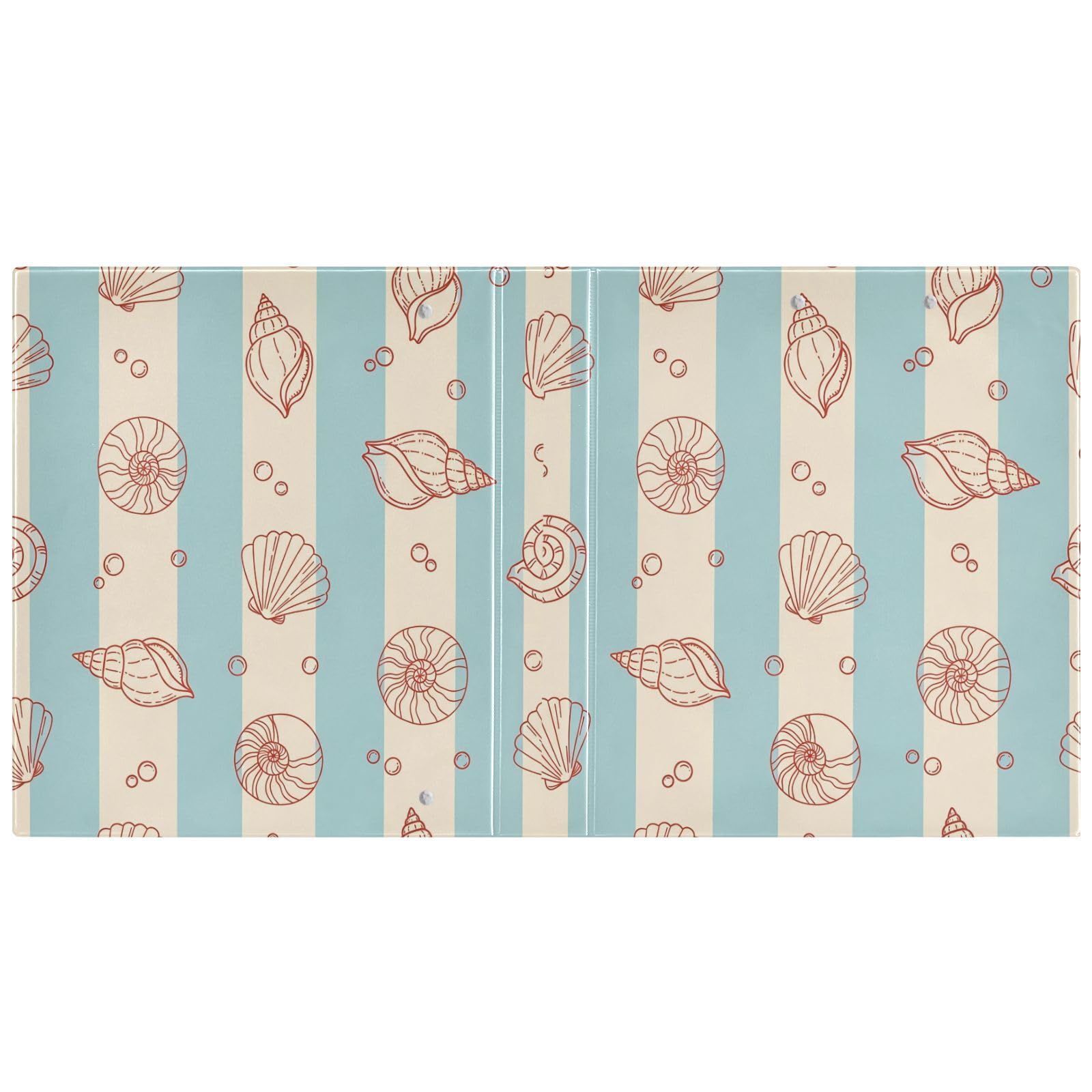 Raccoglitori a 3 anelli da 3,8 cm, motivo con conchiglie e strisce, decorativi, con clip in metallo, formato A4, organizer per casa e ufficio, confezione da 2