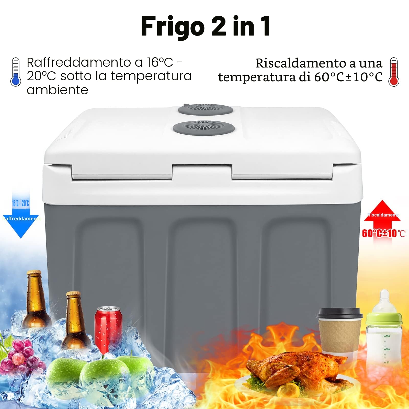 UISEBRT Frigorifero portatile da 48 litri con ruote, 12 V 220 V, frigo elettrico termico con funzione di mantenimento del freddo e del caldo, con modalità ECO per auto, barca, campeggio, grigio