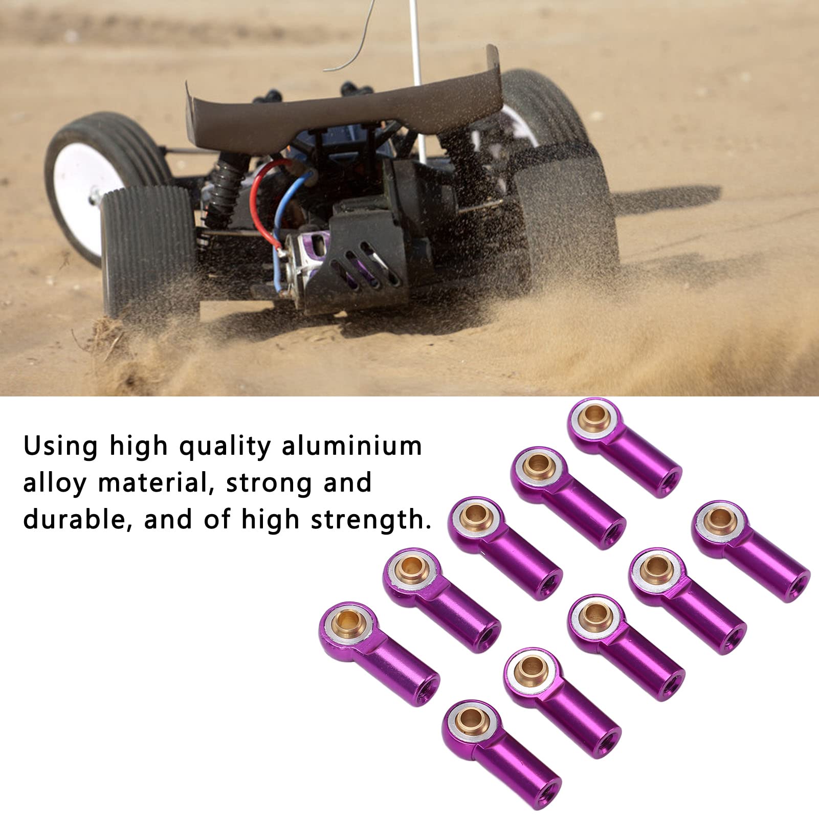 Alomejor RC Link Rod Ends 10pcs Aluminum M3 RC Link Tie Rod End Ball Joint Head Holder Linkage Part(Purple) Rc Car Model Accessory - Image 4