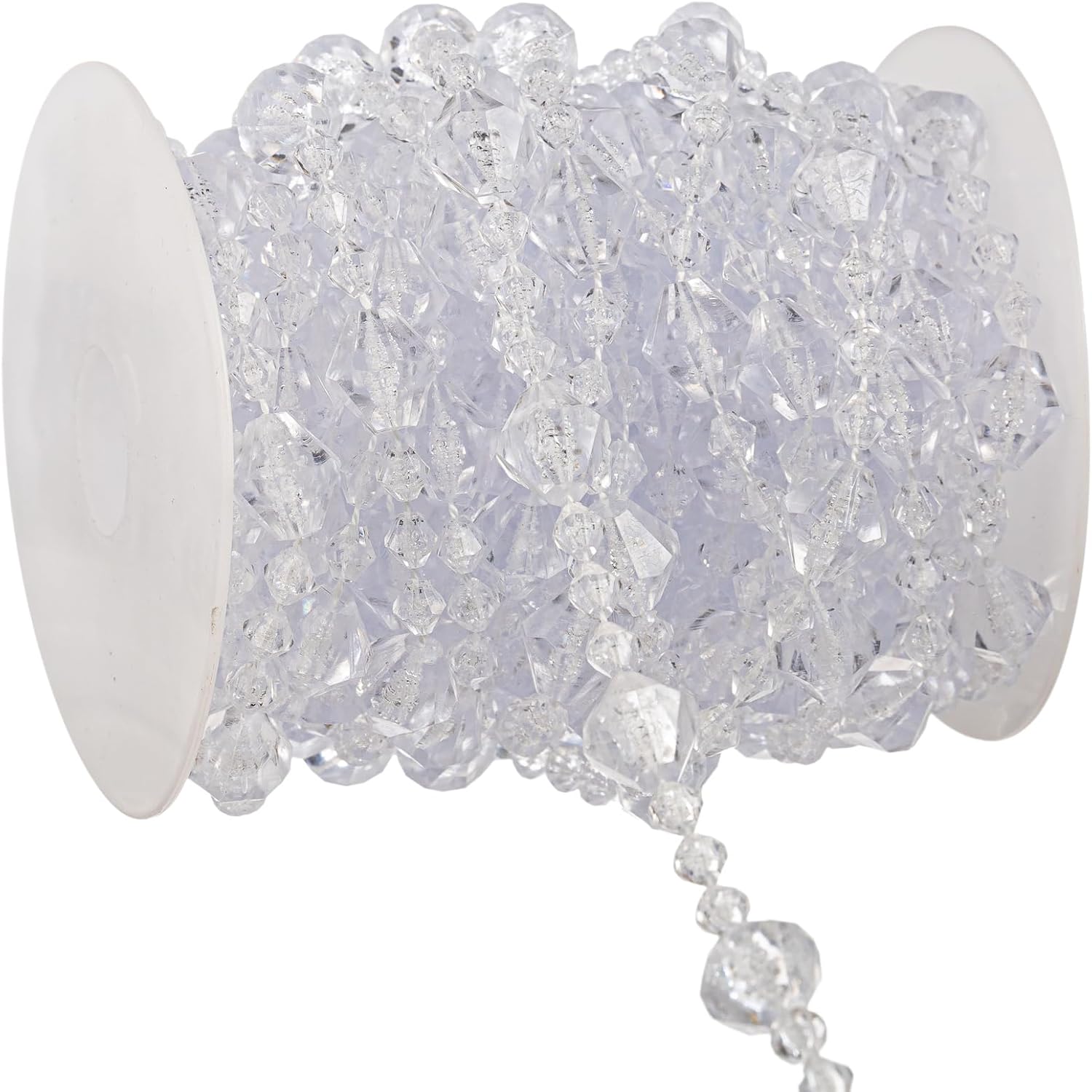 33 Feet Crystal Garland Christmas Clear Iridescent Crystal Bead Rolls and Gold Bead Garland Twist Bead String for Christmas Tree Wedding Party Decoration