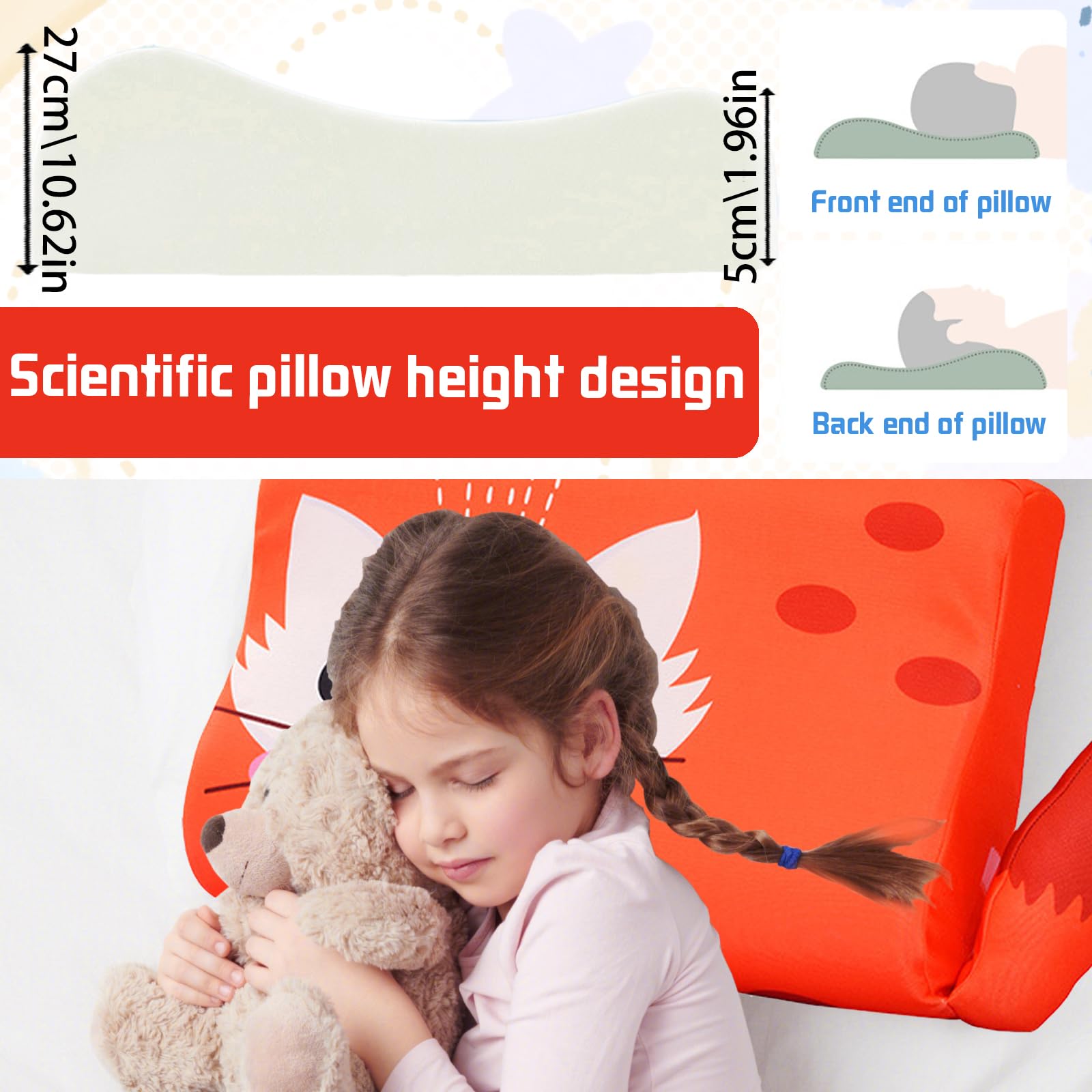 LUKIUP Schlummerkids Poduszka do spania 45 x 27 cm, urocze zwierzęta, poduszka z pamięcią kształtu, oddychająca, komfortowa pianka, ergonomiczna, dla dzieci od 3 lat (jelenie)