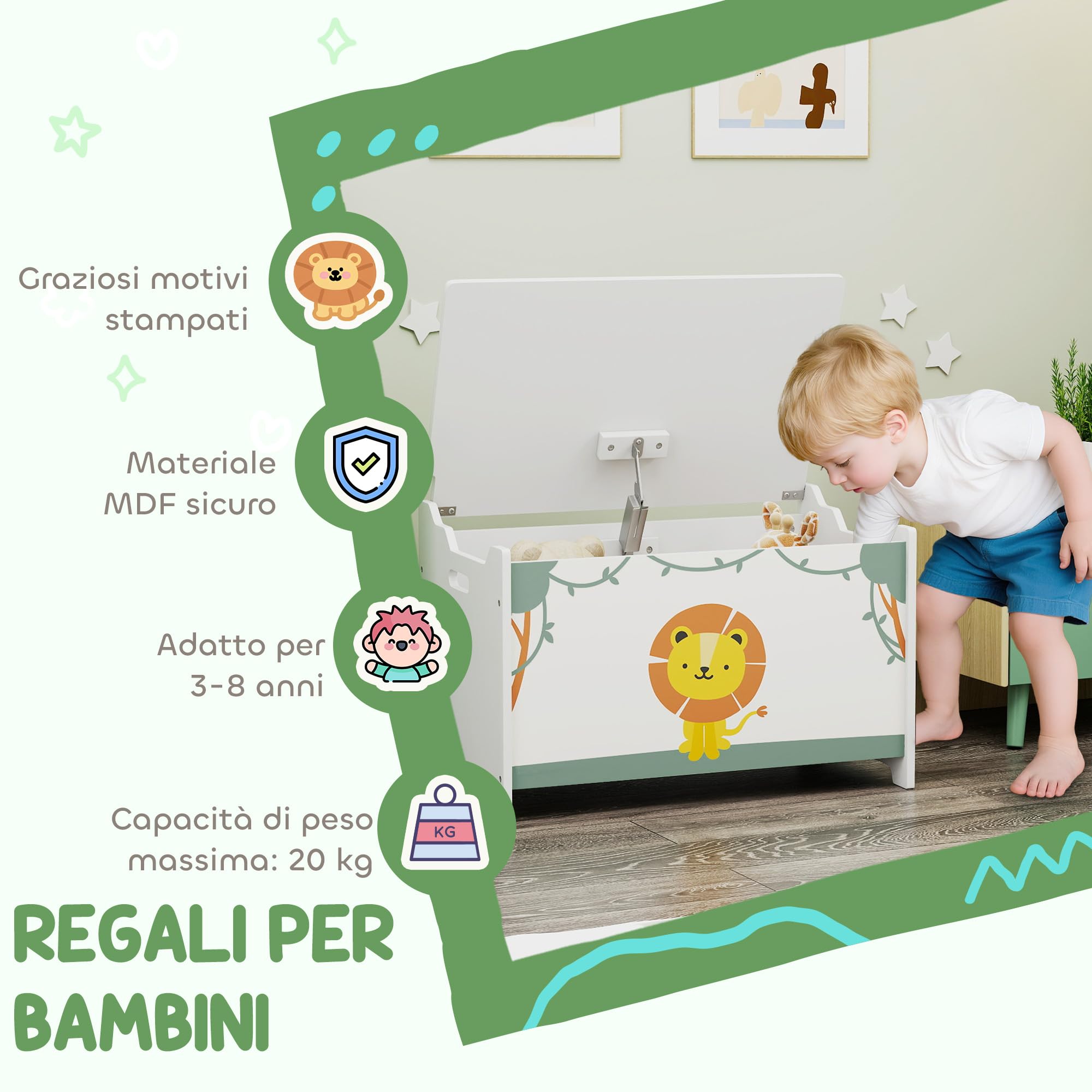 AIYAPLAY Spielzeugkiste mit Deckel für Kinder, Aufbewahrungsbox für Spielzeug und Kleidung, Aufbewahrungsbehälter für Kinderzimmer und Wohnzimmer, 60 x 37 x 39 cm, grün