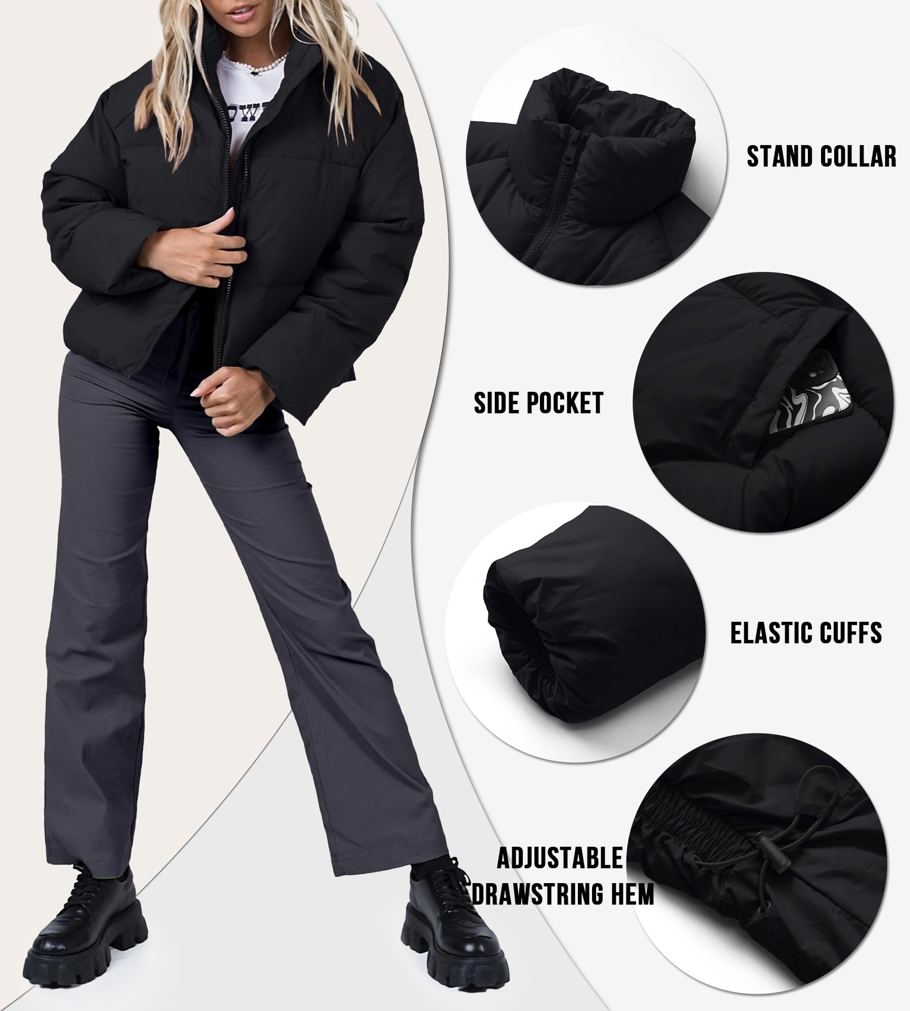 Piumino corto invernale da donna 2023 a maniche lunghe giacca corta leggera con zip cappotto con tasche