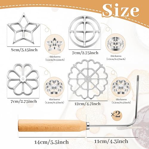 Miniatura 2 de Ziliny Juego de 6 moldes de hierro rosetón, moldes para bunuelos con asa, kit para hacer sellos de cocina, cortadores de galletas, juego de moldes