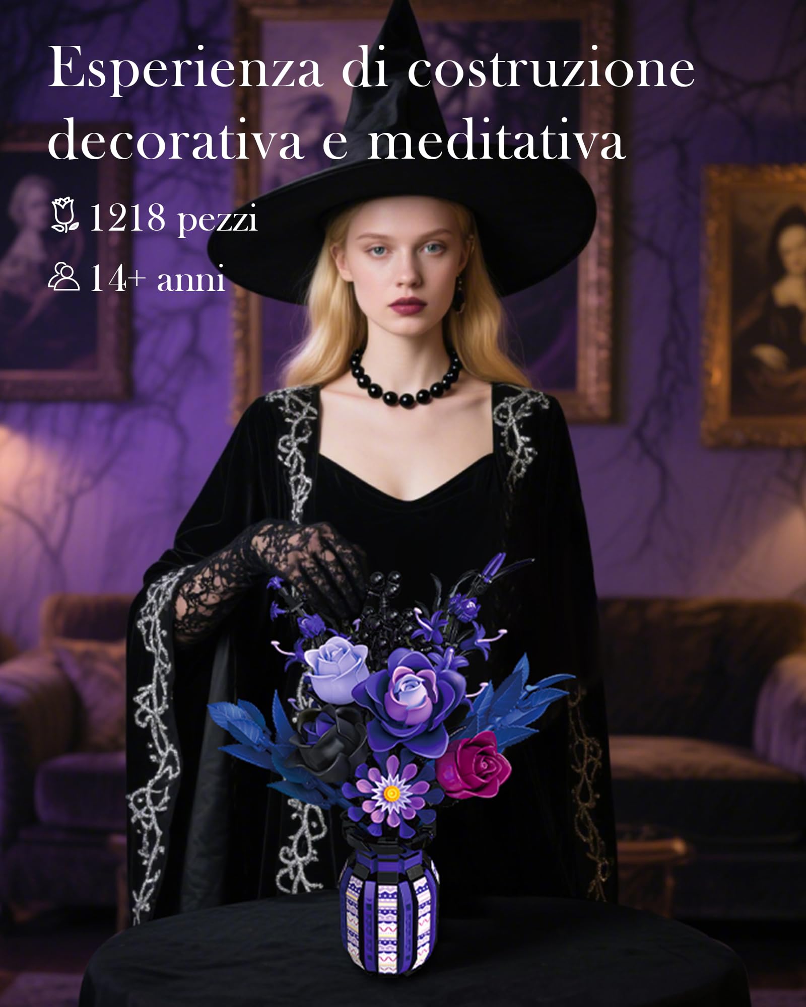 Mavo brix Kit di costruzione di un bouquet di rose nere con 12 fiori per adulti, collezione botanica per donne e ragazze dai 14 anni in su, compatibile con Lego