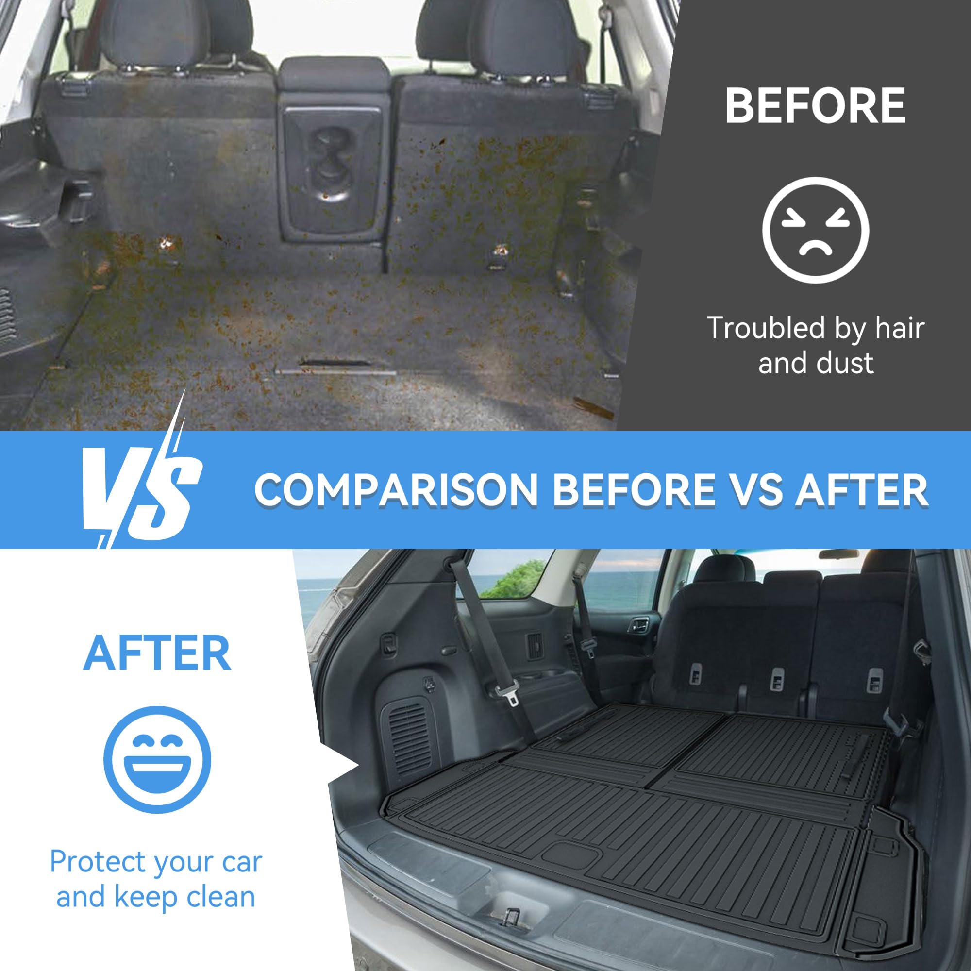 For 2013-2020 Nissan PathfinderInfiniti QX60 JX35 Car Boot Mats, Trunk Mat 2ND 3RD Row Rear Backrest Cargo Liners (The 3RD Row Seat NOT Have The Power