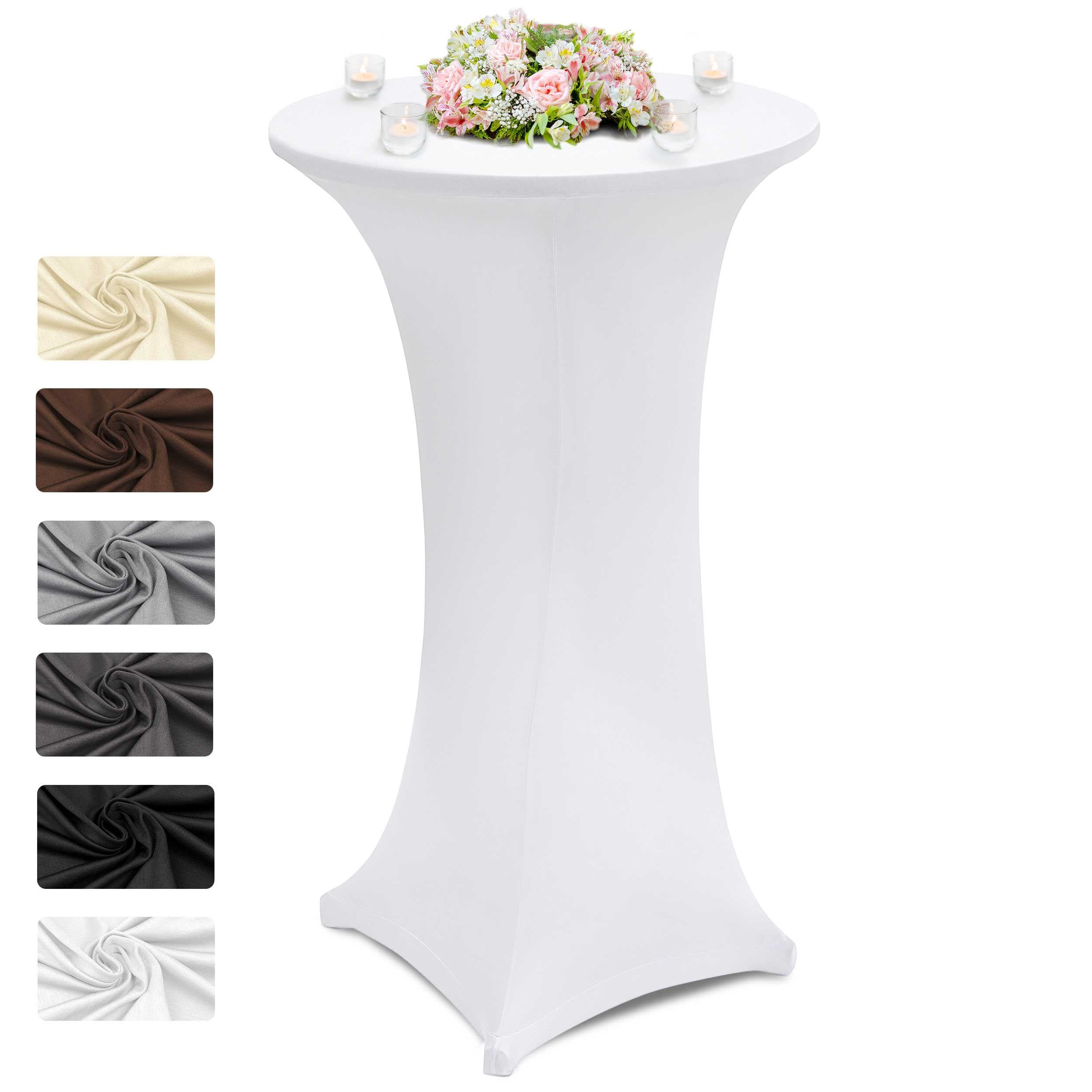 DecoHomeTextil HeimtextilmanufakturStretch High Table Cover with 200 g/m² Diameter 75-85 cm Height 110-120 cm White Set of 1 Elastic