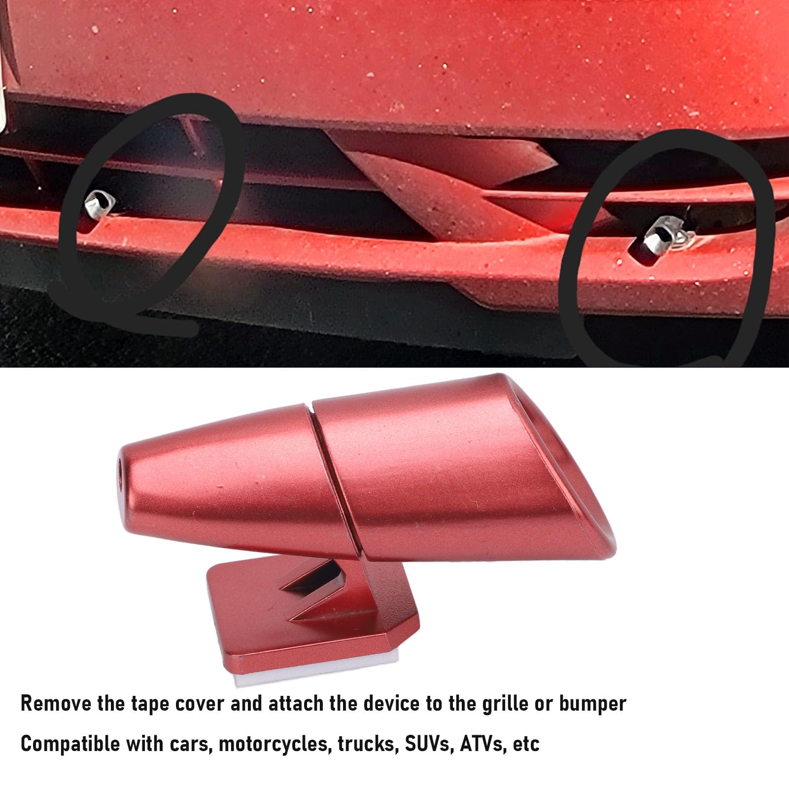 Cffuvros Car Deer Whistle, 8PCS with Strong Adhesive Tape Animal Alarm Device for Trucks Motorcycles Car Safety Accessories (Deer Horn, Stopper, Car Exterior Accessories) (Red)