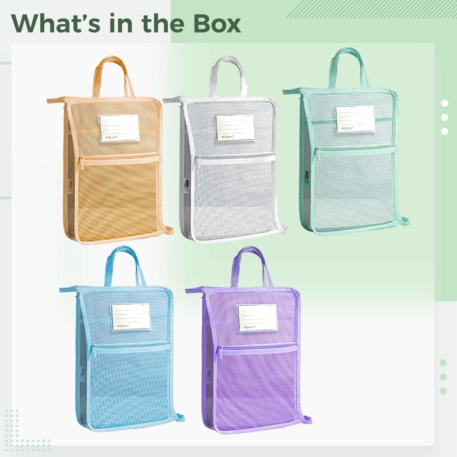 Lote de 5 bolsas para documentos en forma de L con asa, de gran apertura, organizadores de malla con cremallera para material escolar, 33,5 x 25 x 6 cm, bolsa transparente para exámenes de estudiantes