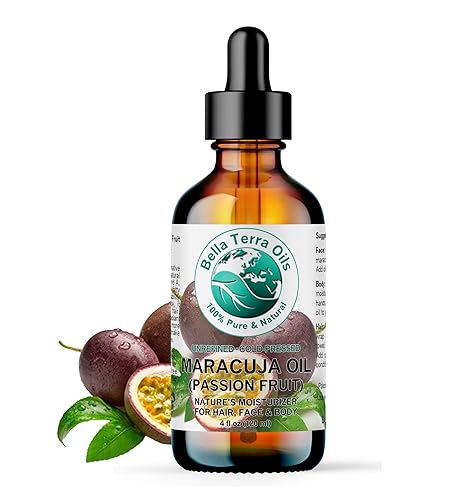 Bella Terra Oils Aceite de maracuja fruta de la pasión 4 oz prensado en frío Sin refinar Orgánico Ingrediente único Rico en vitamina C