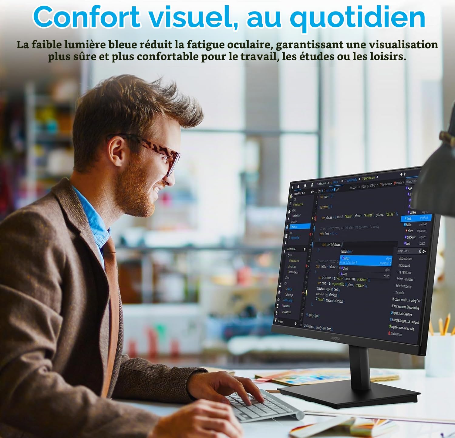 KOORUI Gaming Ecran PC 24 Pouces, Haut-parleurs Intégrés, FHD 1920 * 1080p, 100Hz, Compatible VESA 75 x 75 mm, Eye Care, Adaptive Sync, Frameless