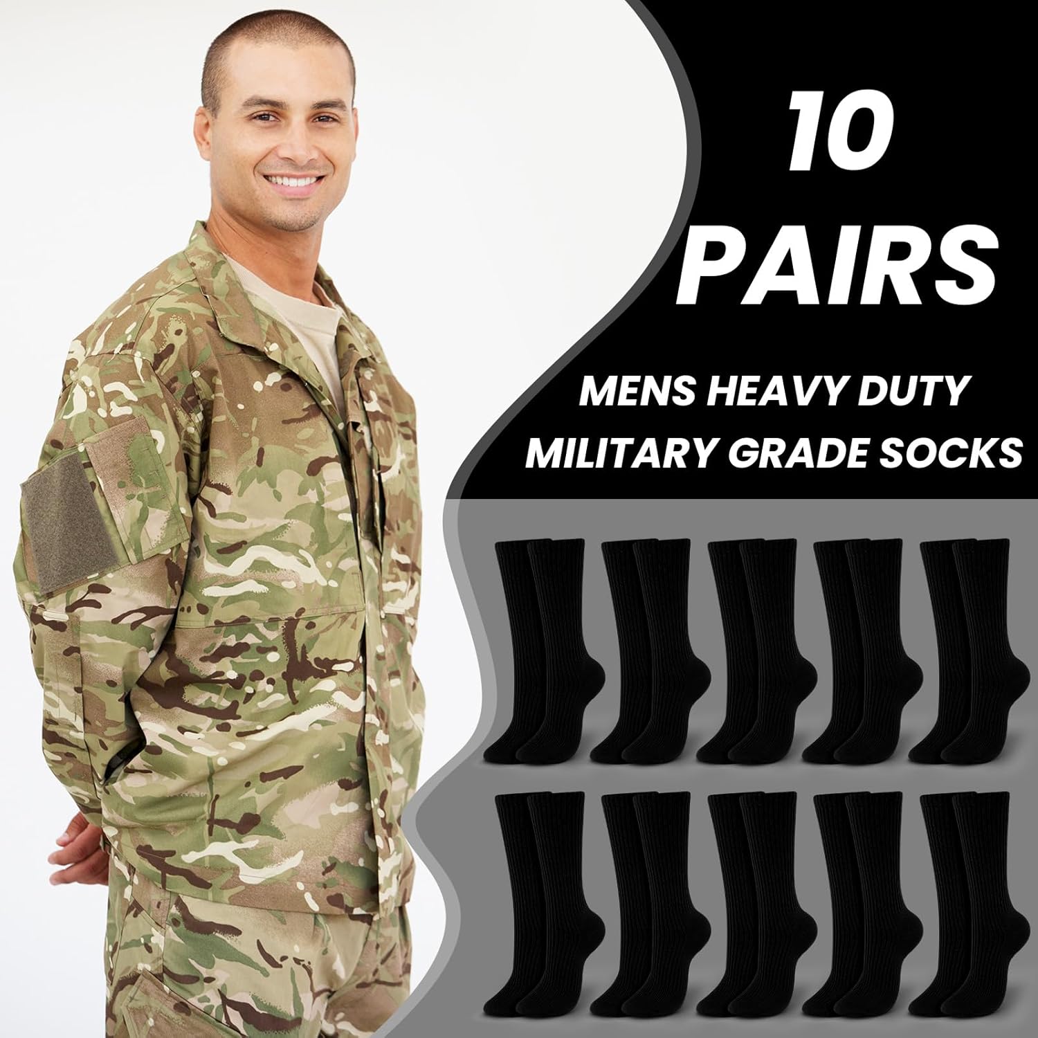 Hercicy 10 Pairs Military Socks for Men Us Army Cotton Crew Boot Socks Veterans Day Gifts for Trekking Hiking Hunting - Image 3