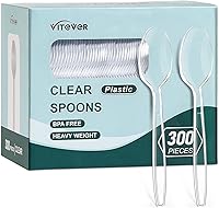 VITEVER 300 Pack Heavy Duty Clear Plastic Spoons - Disposable, Heat-Resistant, BPA-Free Bulk Cutlery for Parties, Picnics & Restaurants
