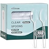 [300 Count] Clear Heavy Duty Plastic Spoons, Disposable Silverware Spoons Bulk, Plastic Cutlery Utensils Set, Solid