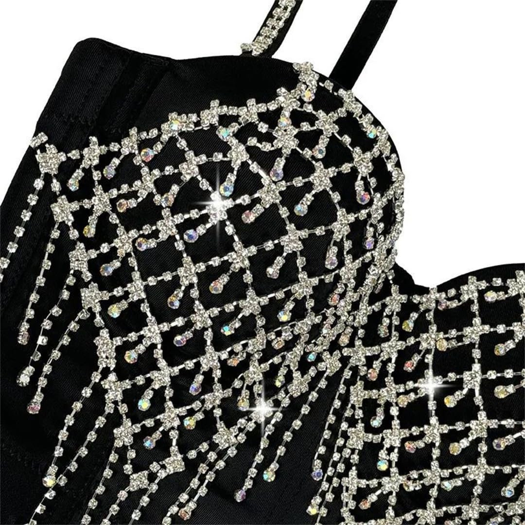 Yeuyyben Canotta da donna con nappe a diamante, senza maniche, con cinturino a catena, vestibilità aderente, estiva, alla moda