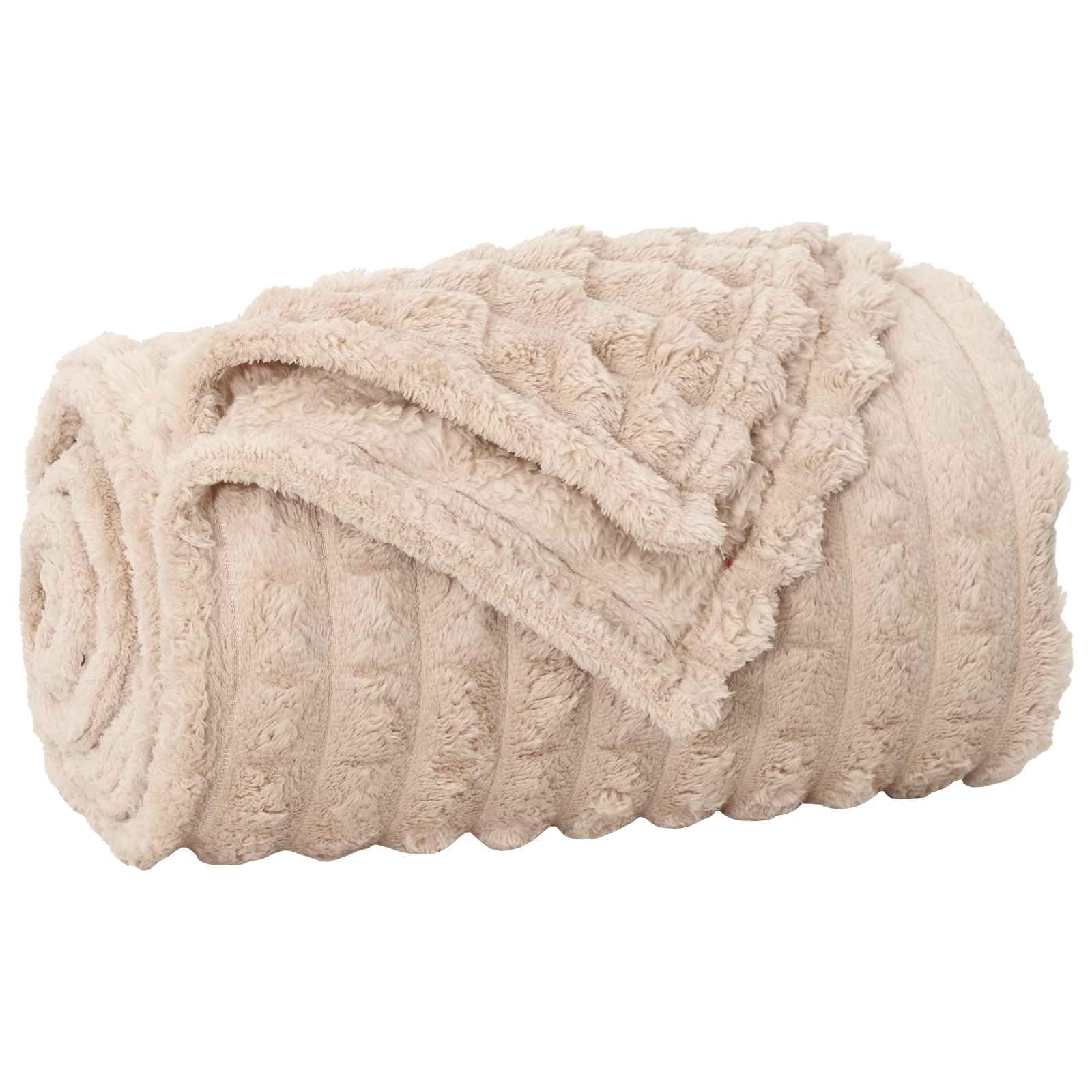 Manta de forro polar beige de 150 x 130 cm, manta ligera para sofá y cama, manta versátil para salón y colcha, color crema con tacto suave