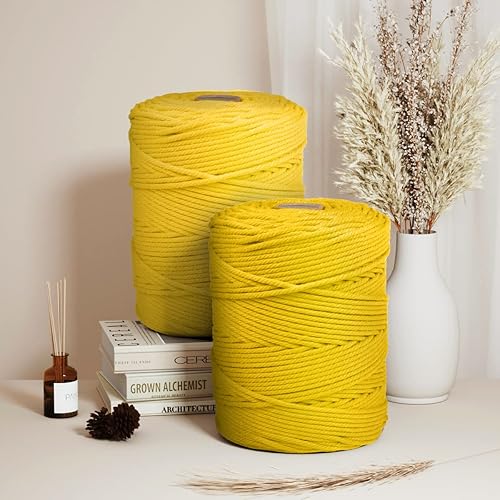 Miniatura 4 de ZUEXT - Cordón de algodón de macramé de 0.197 in x 328 yardas, cuerda trenzada de jengibre natural hecha a mano, 4 hebras, cuerda de punto para