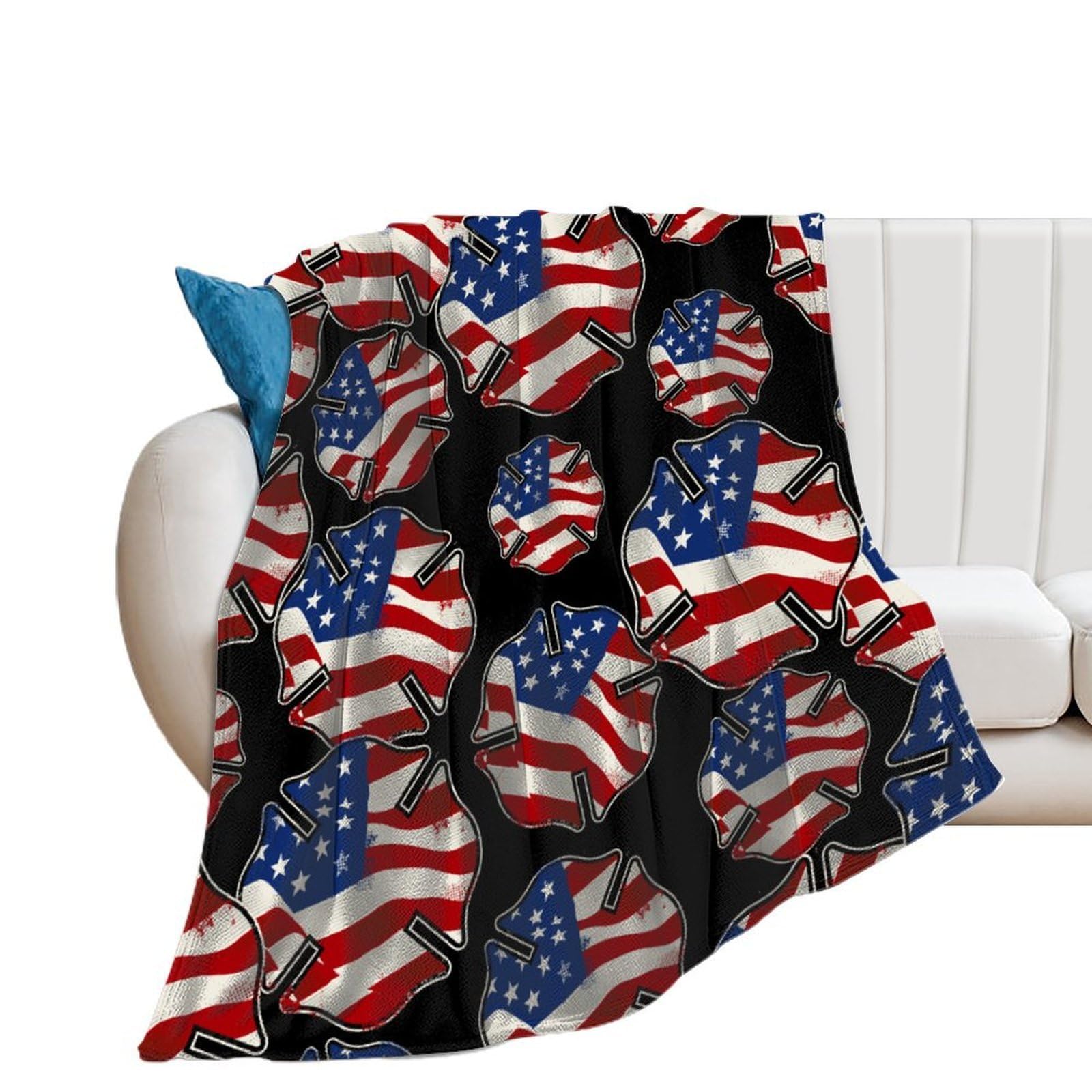 OUTBDNVFSA Firefighter with U.S. Flag Throw Blanket Lightweight Summer Blankets for Bed Sofa Camping Travel