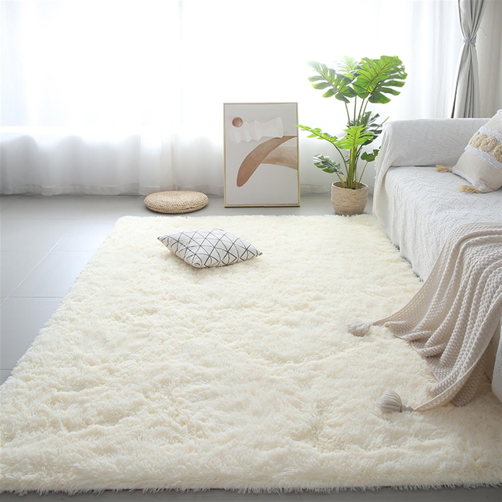 Guetto Beige Luxury Thick Pile Shaggy Living Room Area Rug Soft Plush Forest Cozy Carpet Durable Stain Resistant Bedroom Hallway Bathroom Rugs Super Soft Thick Pile Fluffy Shaggy Rug,,140X200cm