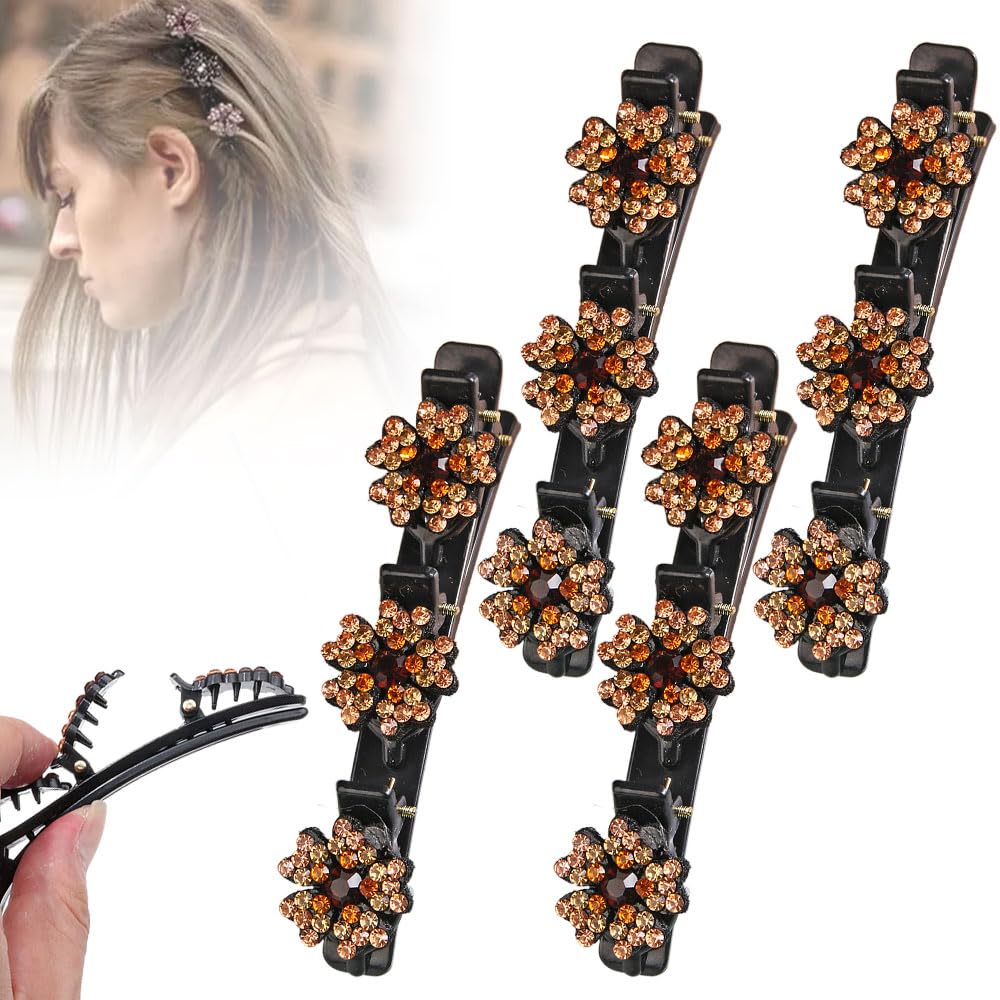 Sparkling Crystal Stone Braided Hair Clips,2025 New Braided Clips for Women,Braided Butterfly Clips for Ladies and Girls,Short Hair Clips Duckbill