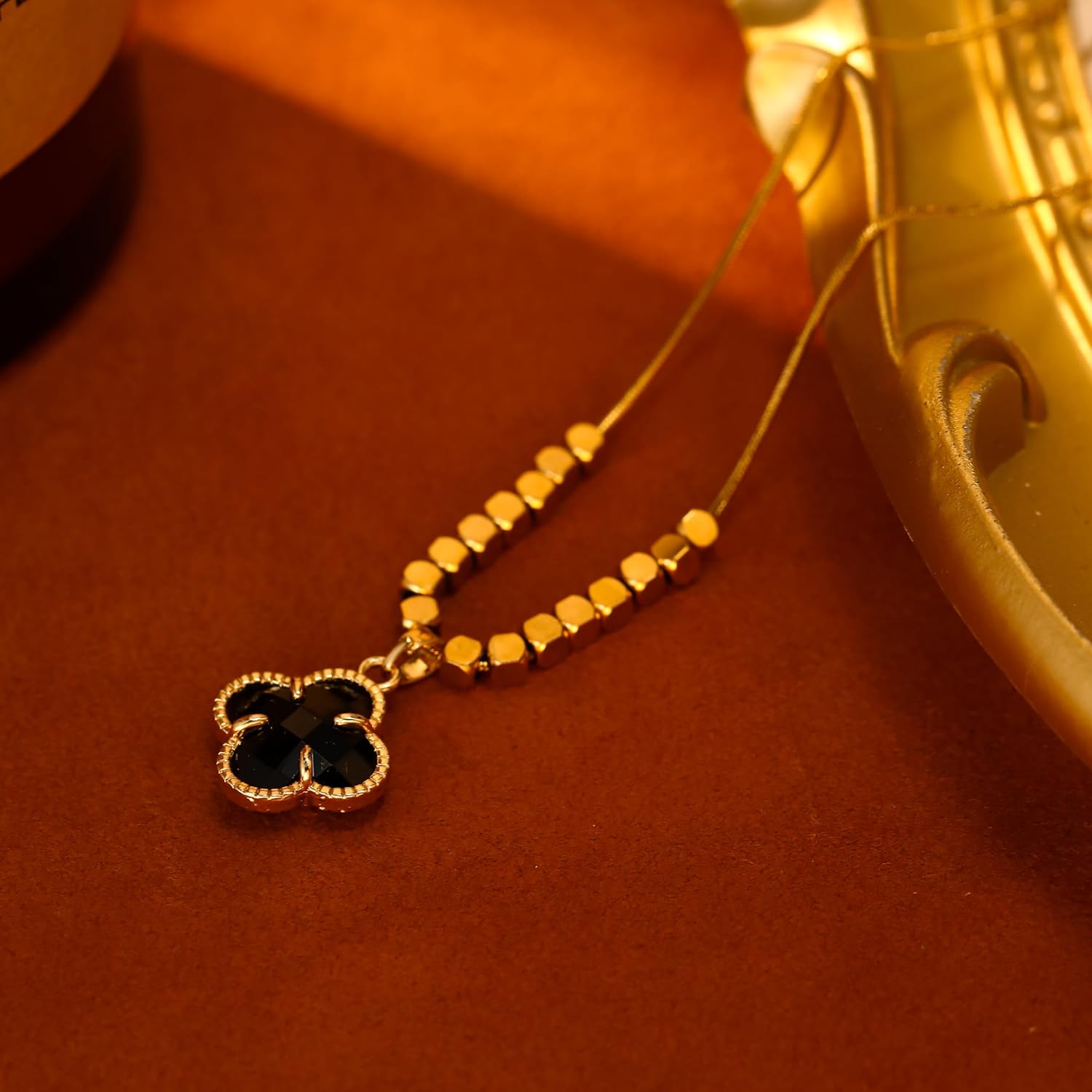 14k Gold Plated 2 in 1 Four Leaf Clover Charm Lucky Necklace Heart Crystal Pendant Necklace Gold Link Valentine's Day Jewelry Gift for Women - Image 6