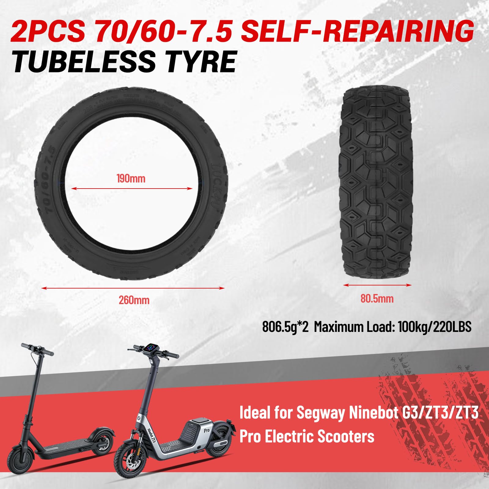 70/60-7,5 Vollreifen für Segway Ninebot ZT3/ZT3 Pro, 11 Zoll Selbstreparierender Schlauchloser Reifen Offroad Ersatzreifen Elektroroller Vollreifen für Scooter Rutschfester Vakuumreifen