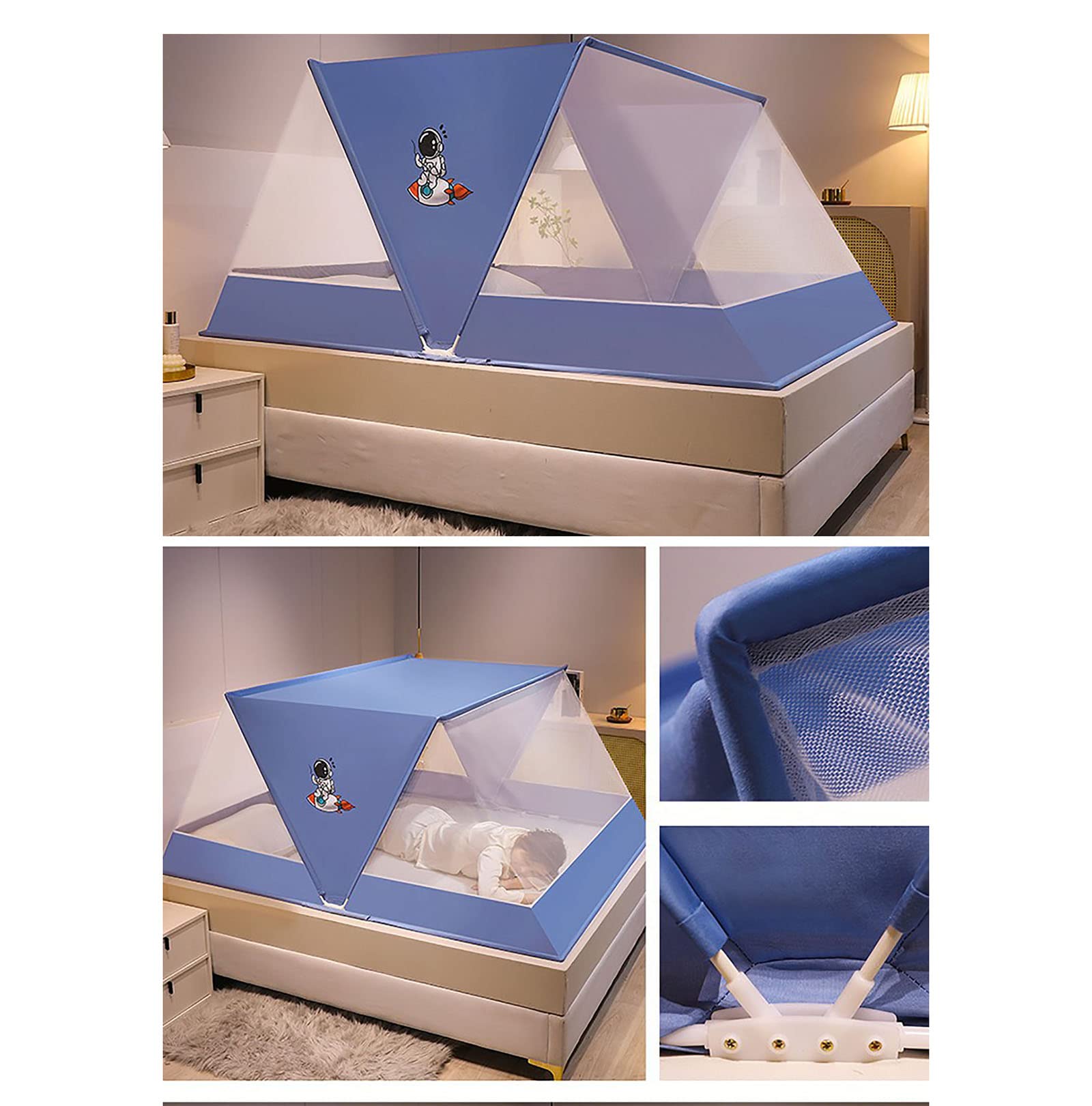 Tente de Lit à Baldaquin Pliable Moustiquaire Anti-moustiques Rideaux sans Installation pour Voyage à la Maison en Plein Air