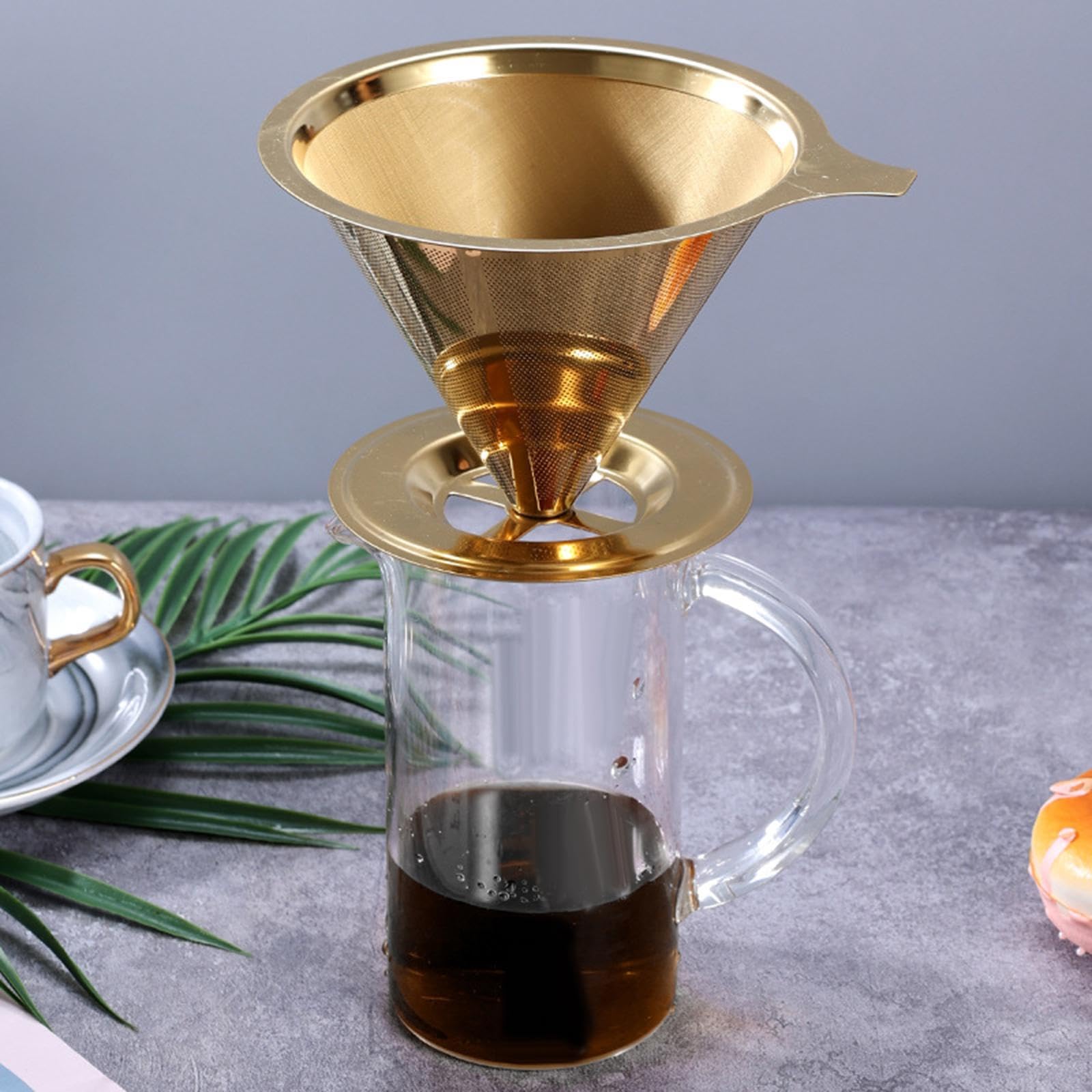 Permanenter Kaffeefilter aus Edelstahl, papierlos, permanent, goldfarben, 145 x 85 mm, 5 Stück