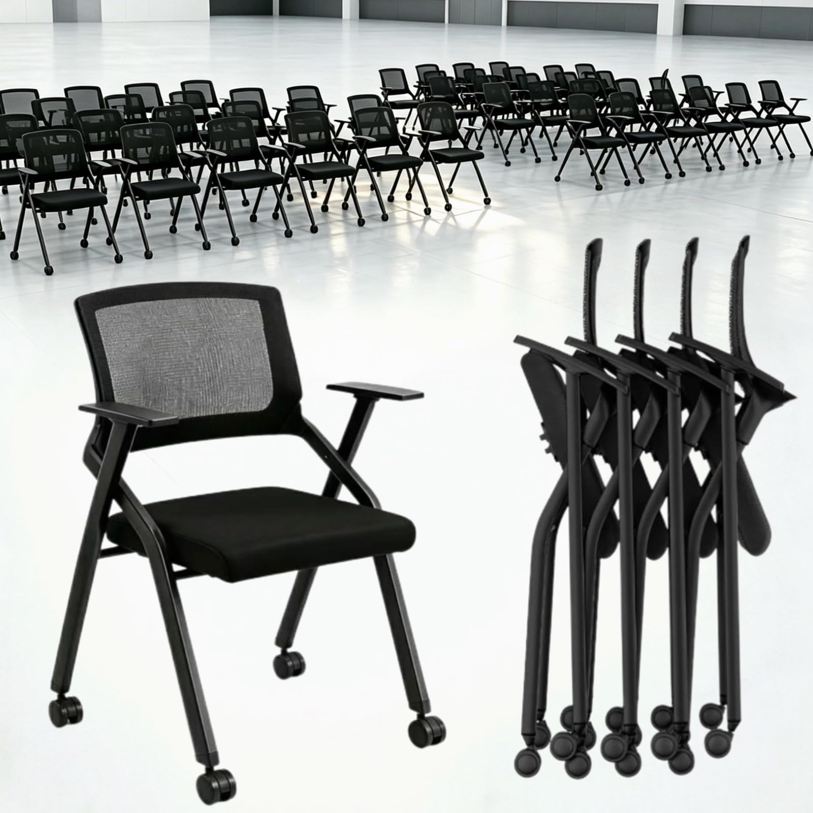 100 Pack Folding Office Chair on Wheels, Heavy Duty Conference Room Chair
