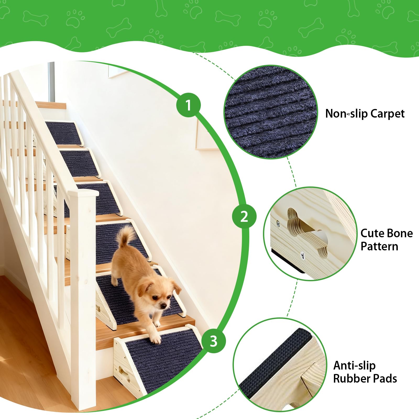 4 Piezas Rampa para Perros, Escalones Antideslizantes para Mascotas con Superficie de Alfombra, Rampas para Mascotas de ángulo Bajo, Escalones y Escaleras Que Ayudan a Perros Pequeños y Mascotas.
