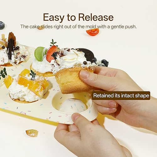 Miniatura 3 de Paquete de 2 moldes de silicona para magdalenas para hornear, molde antiadherente de tamaño regular, 6 tazas de silicona para magdalenas, sin BPA,