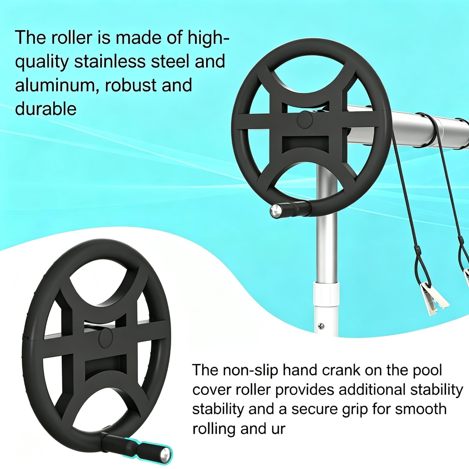 Enrouleur de Bâche 3 m - 5,7 m Réglable, Système d'enroulage en Aluminium avec manivelle et Roues, Télescopique Enrouleur de Piscine pour Solaire Mobile