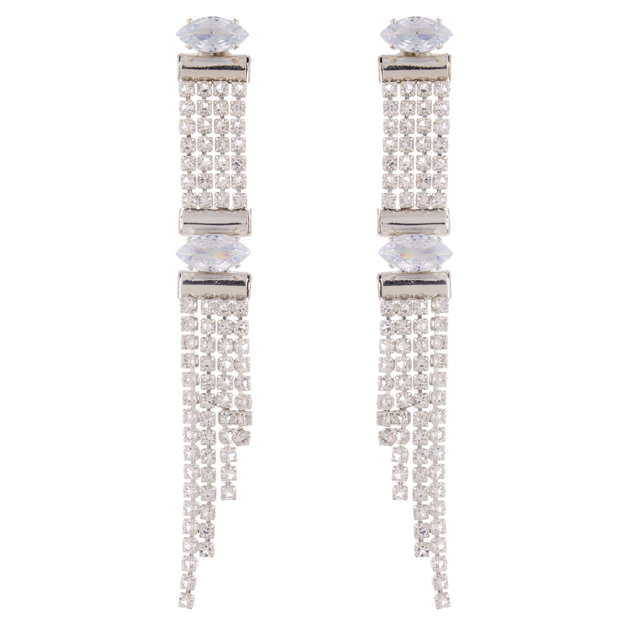 Cubic Zirconia Alloy CZ Diamond Studded Rhodium Plated Drop & Dangler Earring for Women ( AD109) (B09X757L3W) Amazon Price History, Amazon Price Tracker