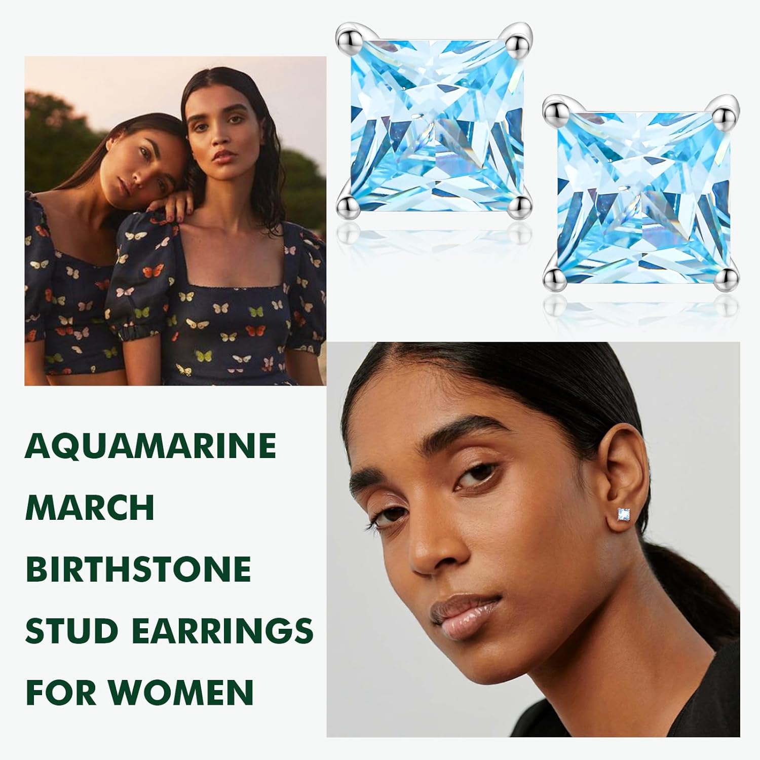 925 Sterling Silver Birthstone Earrings for Women Small Stud Earrings Round/Princess Cut Gemstone Earrings Birthstone Jewelry - Image 3