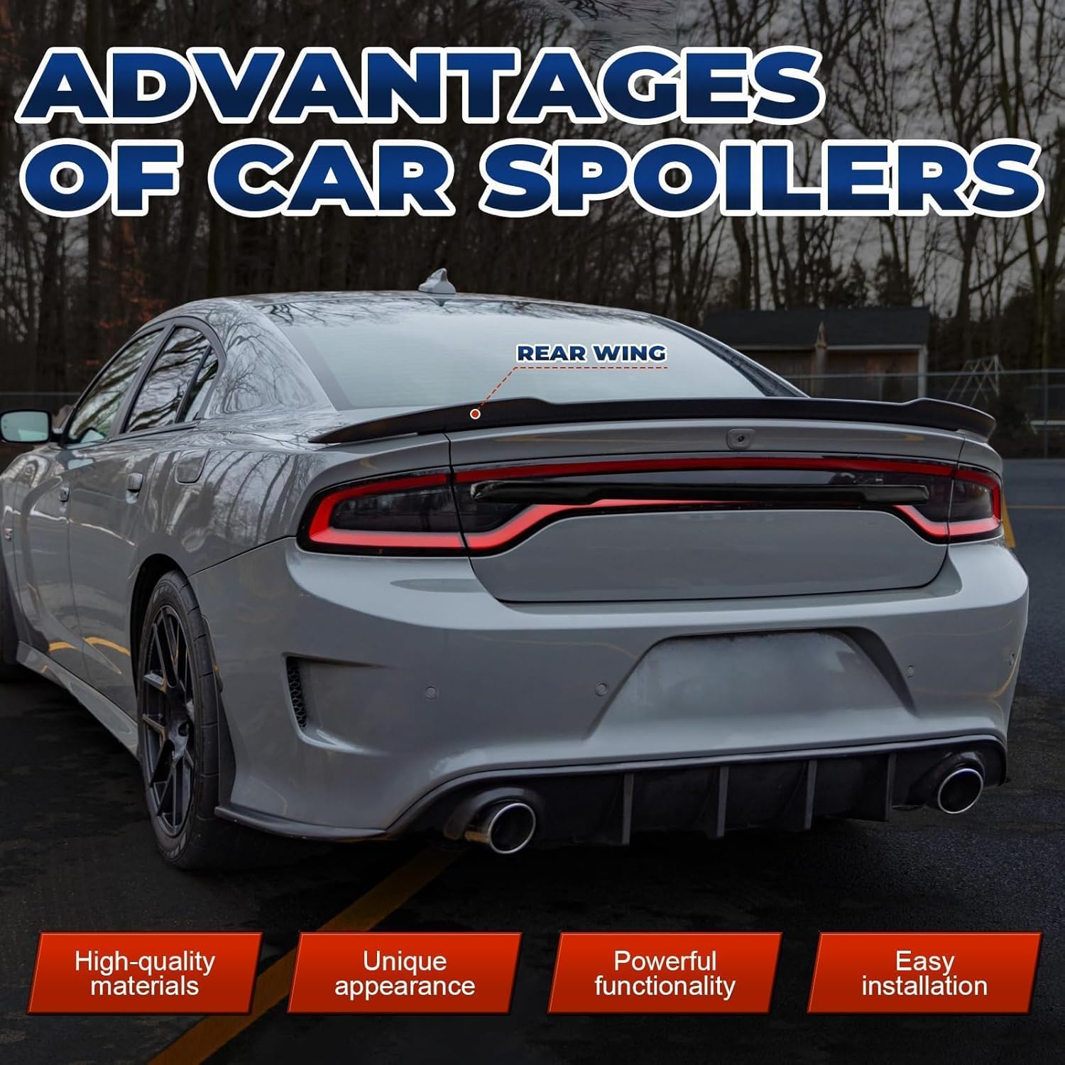 Fit for 2015-2024 Dodge Charger Rear Spoiler Redeye Style - SRT Hellcat ScatPack GT SXT SE R/T 4-Door OEM Trunk Lip Wing Gloss Black ABS