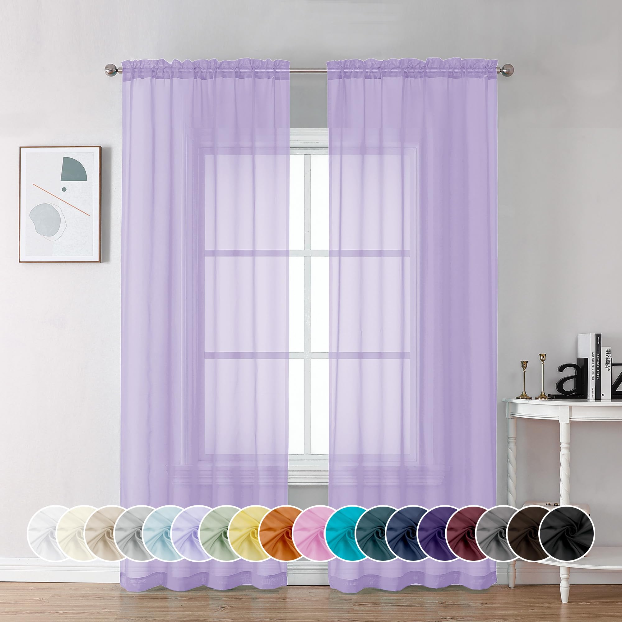 Chyhomenyc Lilac Sheer Curtains 84 Inch Length 2 Panels, Light Filtering Soft Airy Voile Rod Pocket Sheer Window Drapes for Bedroom Living Room, Each