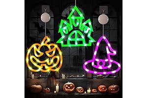 Halloween Decorations Clearance Outdoor Lights, 3-Pack Halloween Window Decorations with Hooks