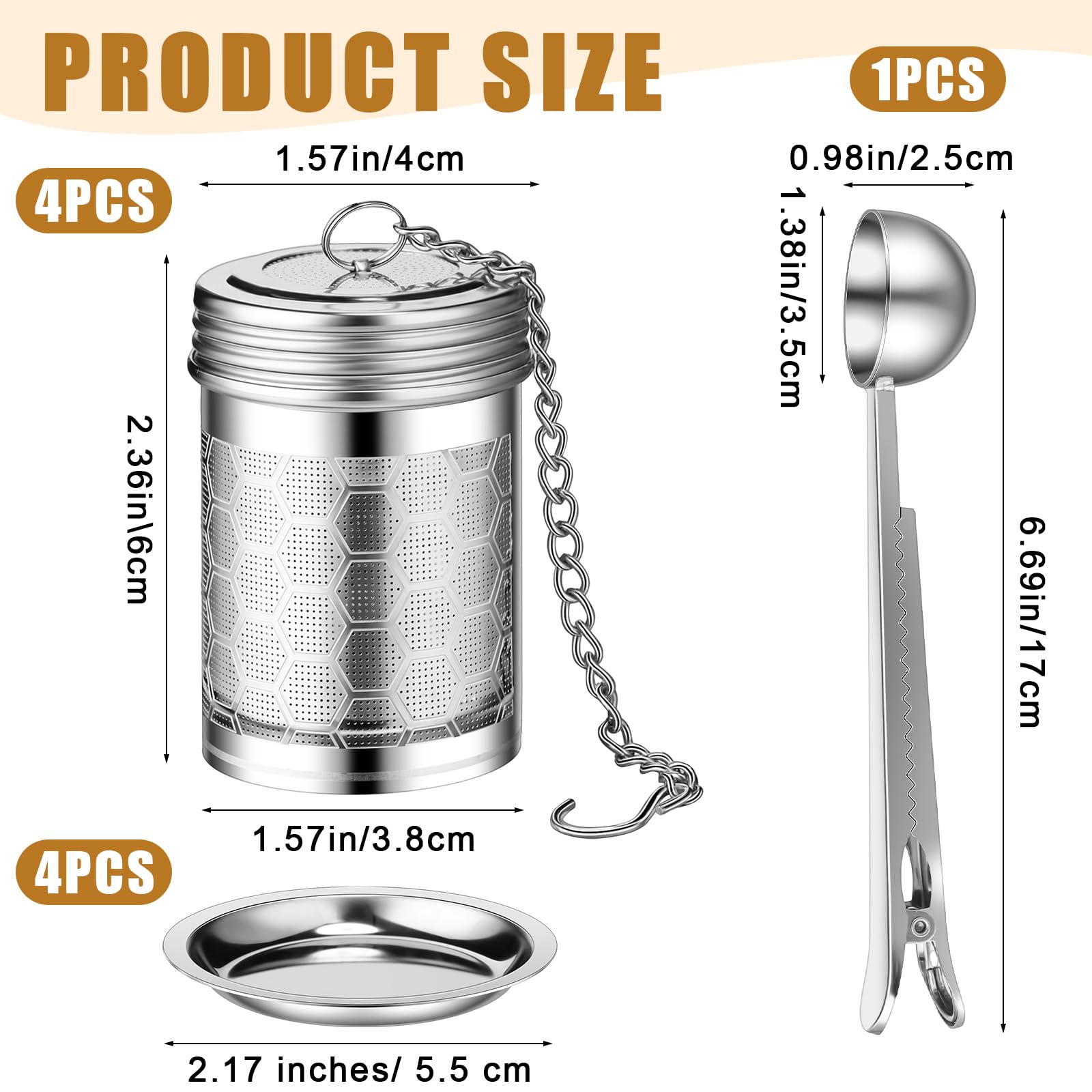 Umigy 4 Stück Tee-Ei Tee-Sieb für losen Tee mit Schaufel, extra feines Netz-Tee-Steeper 304 Edelstahl-Tee-Diffusor, Teeblatt-Halter mit verlängertem Kettenhaken für Tee, Gewürze, Gewürze