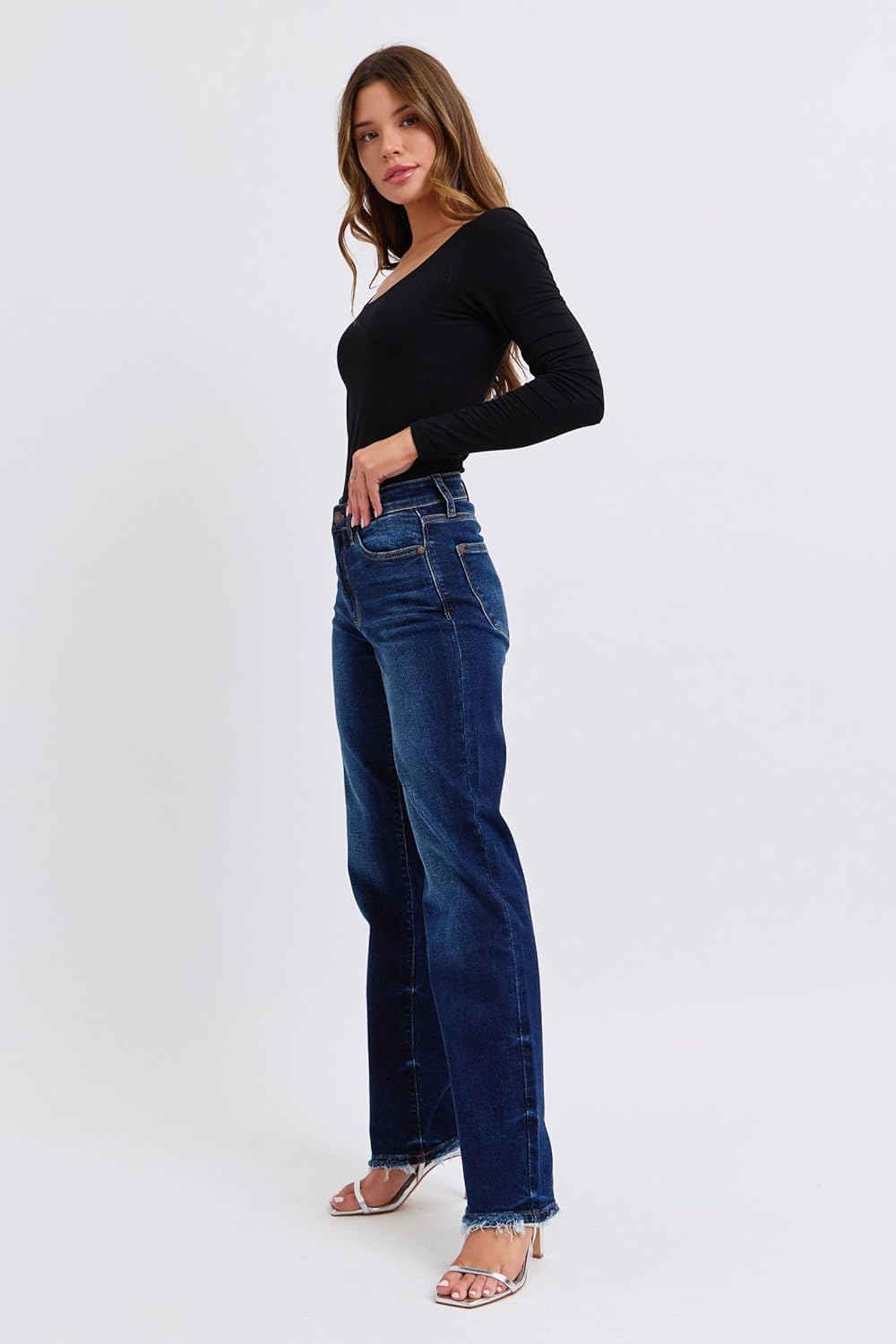 Judy Blue Mid-Rise Straight Leg Jeans w/Frayed Hem - Trendy Everyday Denim with Modern Fit & Stylish Details - 82622 - Image 6