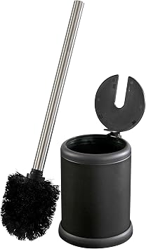 Bath Bliss Toilet Brush and Holder | Self Closing Lid | 360 Degree Brush Head | Bathroom Cleaning | Compact Size | Storage and Organization | Matte Black