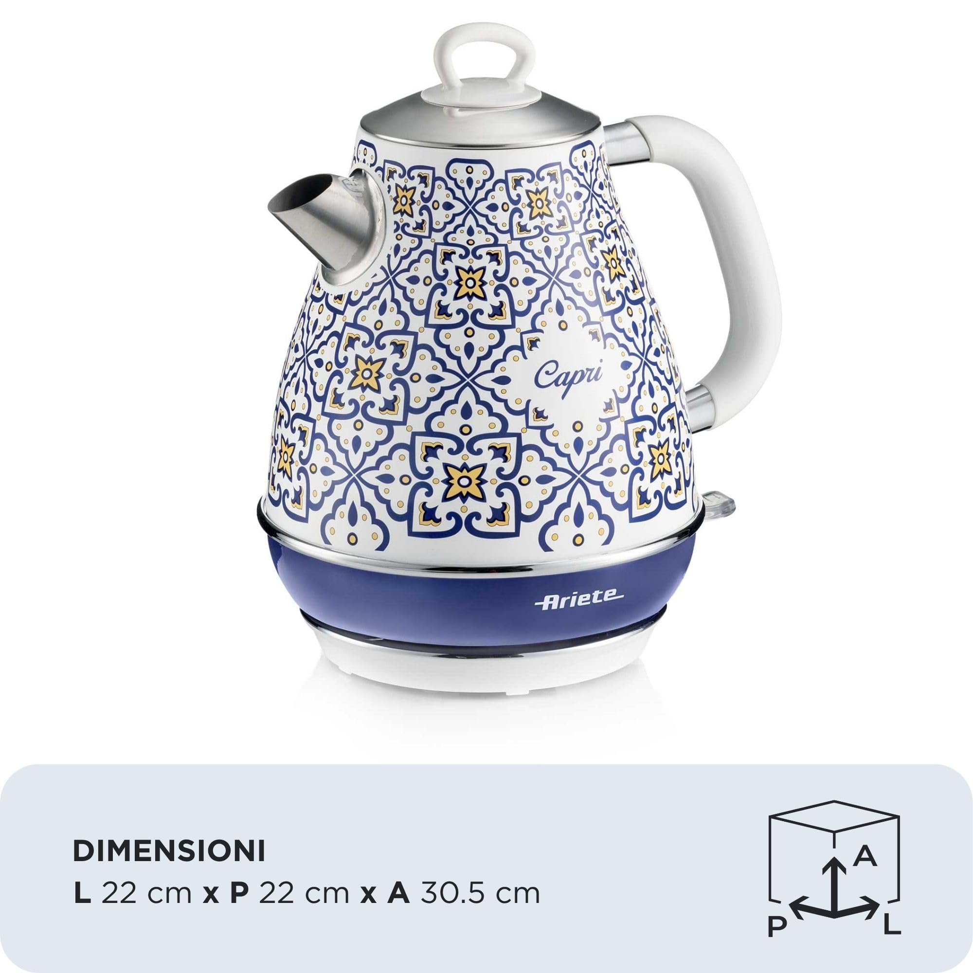 Ariete 2869 - Hervidor de agua Capri, hervidor eléctrico, 1,7 l, infusiones, té, infusiones, base inalámbrica, apagado automático