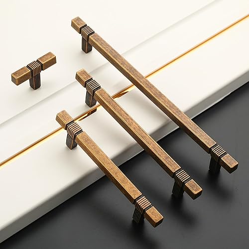 Miniatura 2 de Amerdeco Paquete de 10 tiradores de gabinete de latón antiguo de 3-34 pulgadas con agujero central para gabinete, manijas de gabinete de cocina para