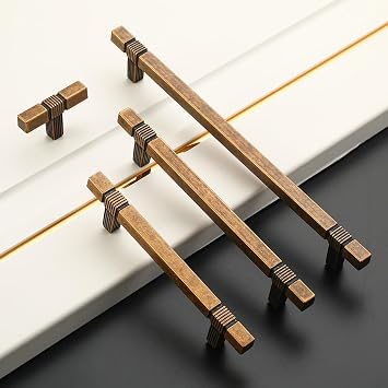 Amerdeco 10 Pack Antique Brass Cabinet Pulls 3-3/4 Inch Hole Center Cabinet Hardware Kitchen Cabinet Handles for Bathroom Drawer Pulls Dresser Pulls T Bar ZH0021