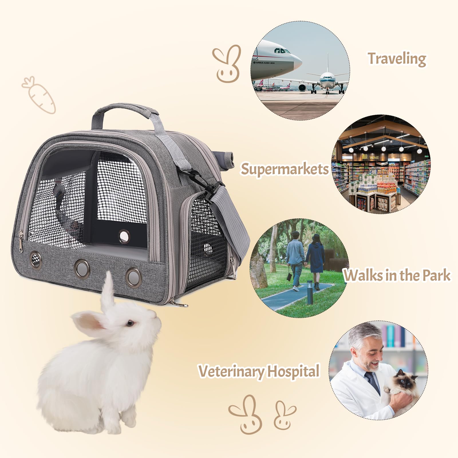 Sac de Transport pour Petits Animaux, 35 * 25 * 23Cm Sac De Voyage pour Animal Domestique,Cage De Transport Portable pour Petit Oiseau,Rats,Cochons d'Inde,Chinchillas,Hamster,hérisso,Gris