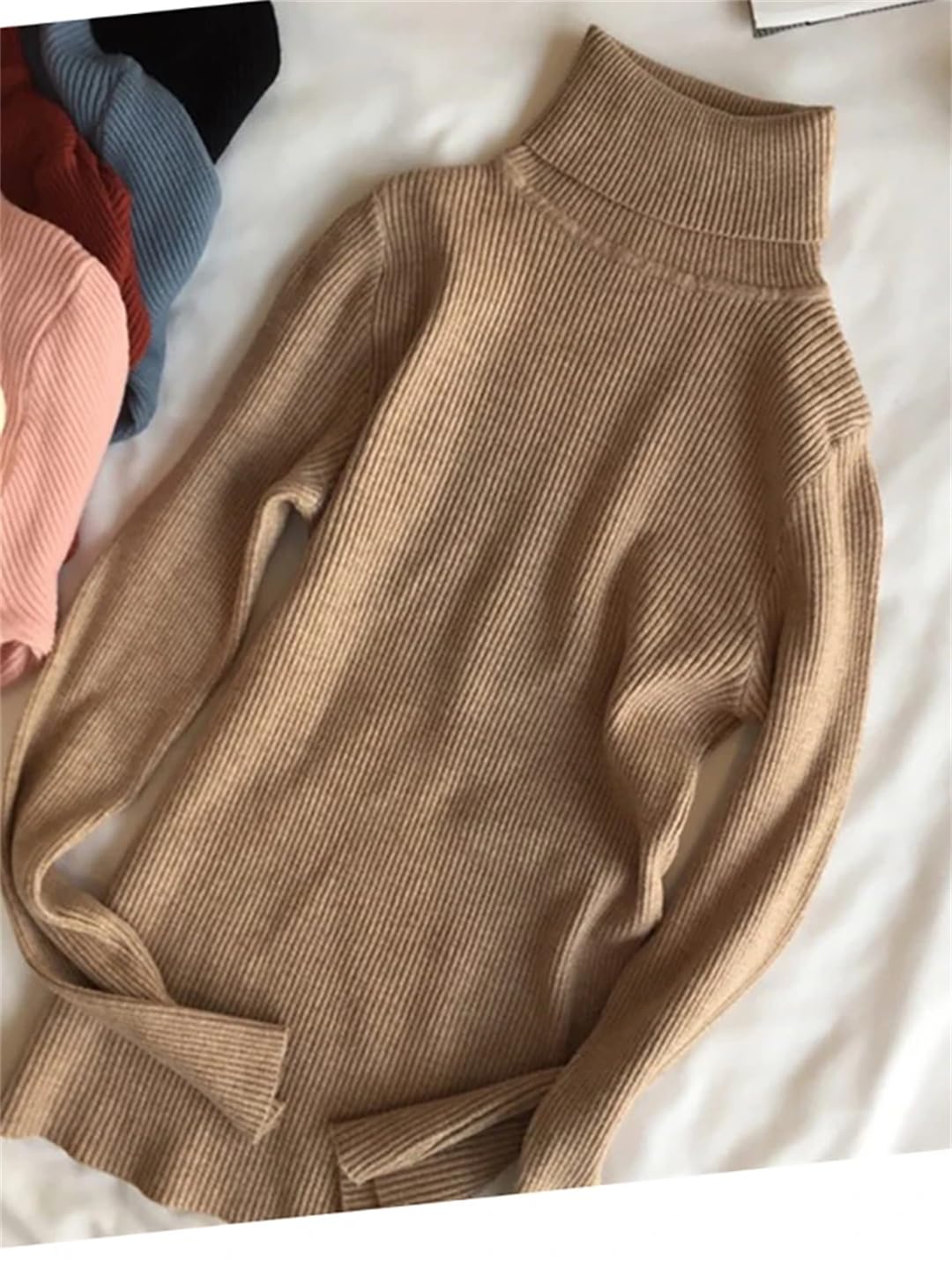 Suéteres de cuello alto para mujer, para otoño e invierno, gruesos, cálidos, ajustados, de punto acanalado, suéteres suaves