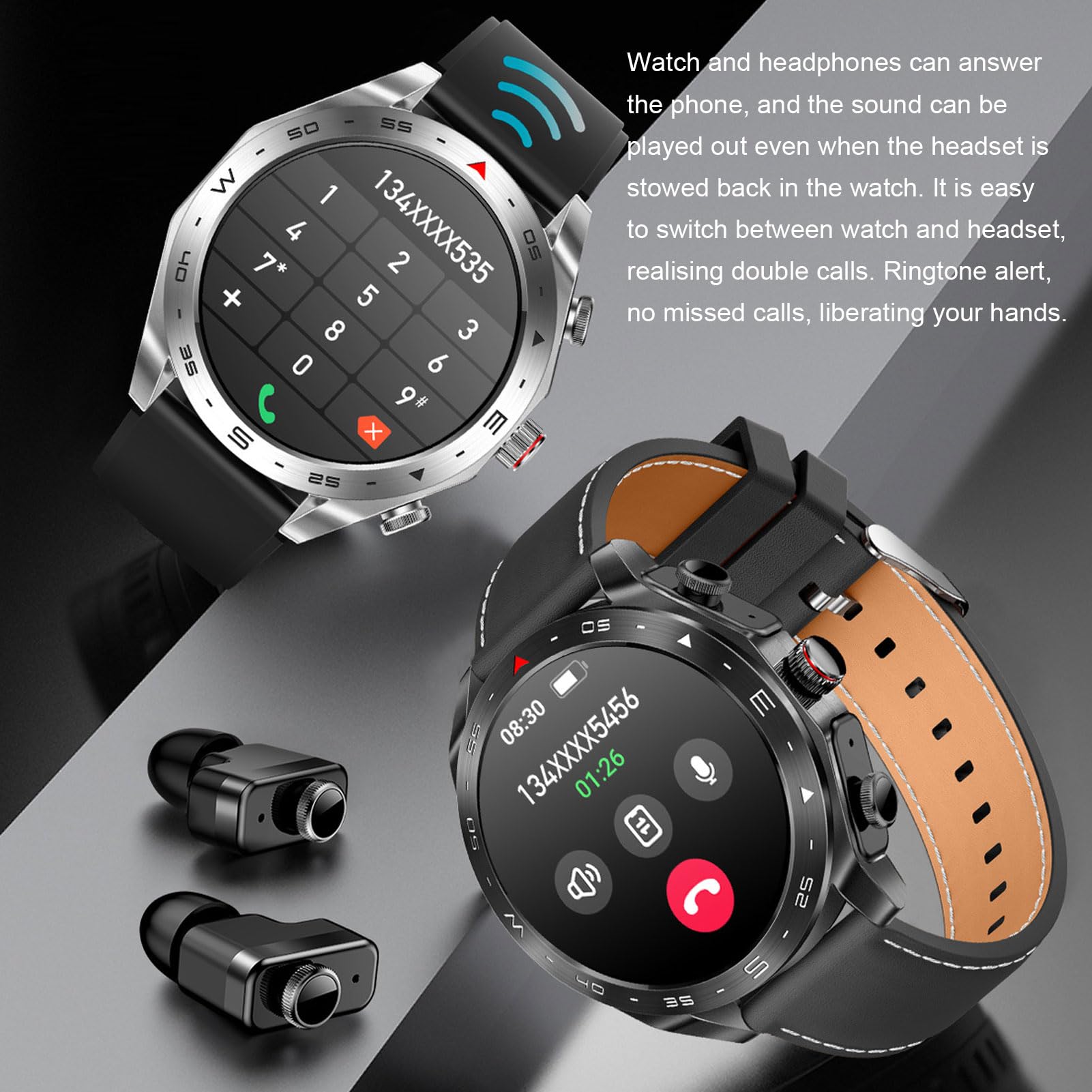 Fabater Reloj Inteligente con Auriculares, Reloj Deportivo IP67 Impermeable | Pantalla HD 360×360 px, 60 Hz y 341 ppi; auriculares BT, clima y deporte, Responder y Realizar Llamadas, for Uso Deporte
