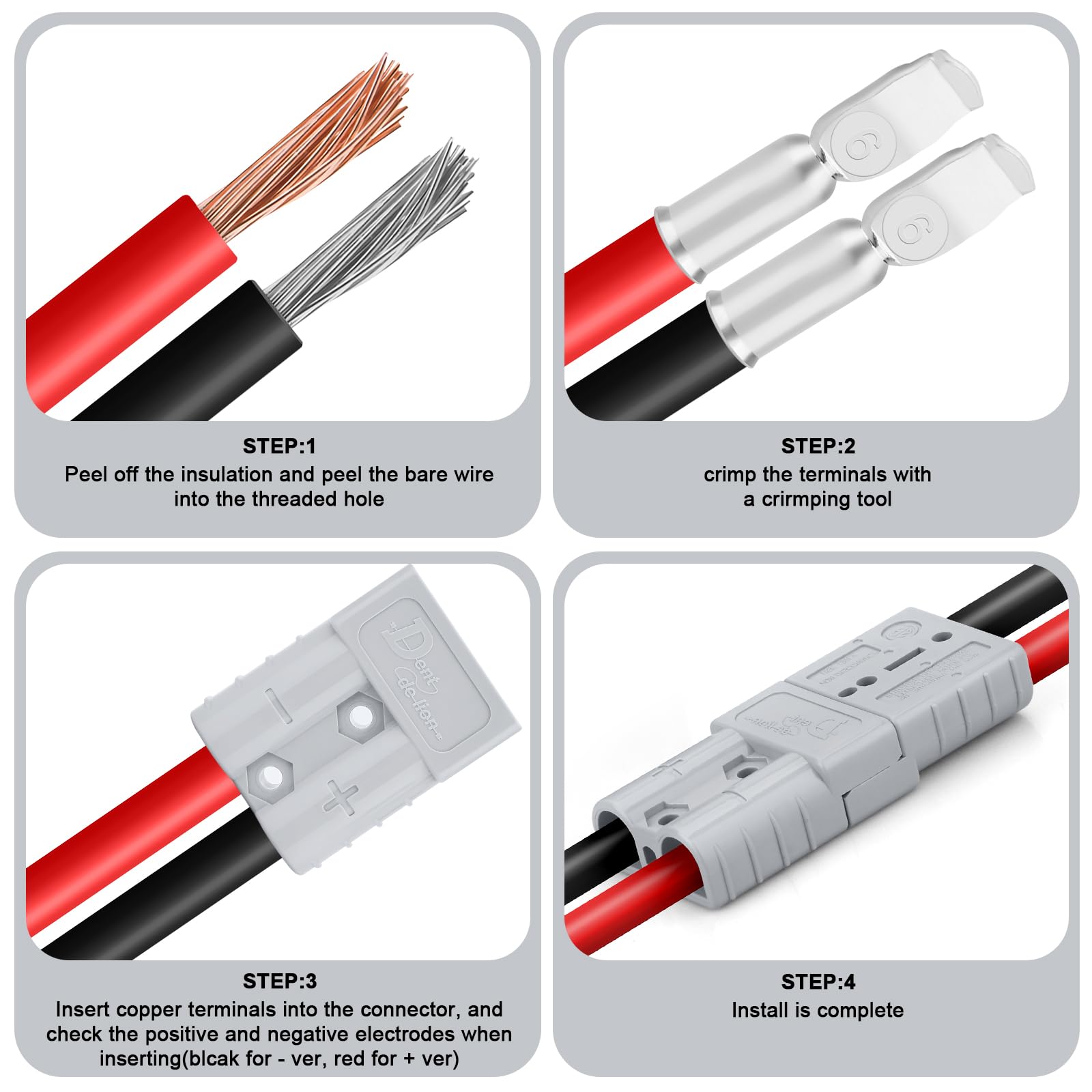 Conector de Batería,10 PCS 50A Conector de Batería AWG 6 Conexión Rápida Conectores Modulares de Batería Desconexión Rápida (Gris)