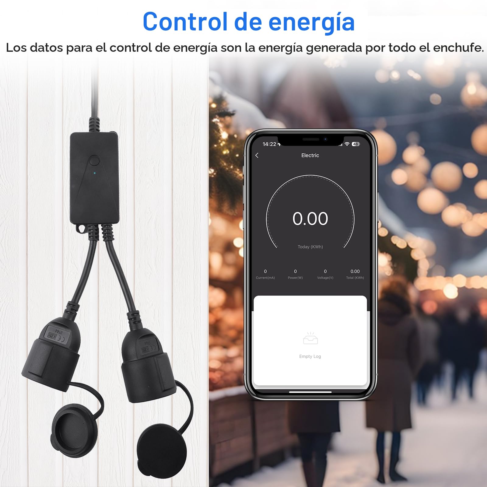 ANTELA Enchufe Inteligente Exterior Impermeable con 2 Tomas, Compatible Alexa y Google Control Remoto y Voz,Medición de Corriente,16A Función Temporizador 2,4GHz,Adecuado para Jardín, Terraza, Balcón