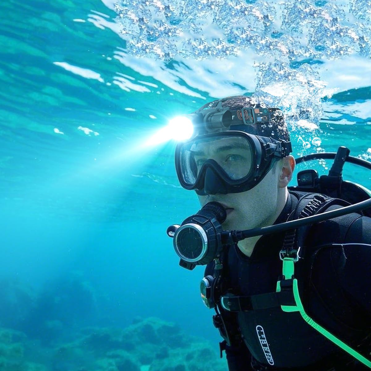 Lampe frontale de plongée super lumineuse 3000 lumens IP68 étanche rechargeable avec 3 modes, parfaite pour la plongée sous-marine, la plongée nocturne et l'exploration sous-marine
